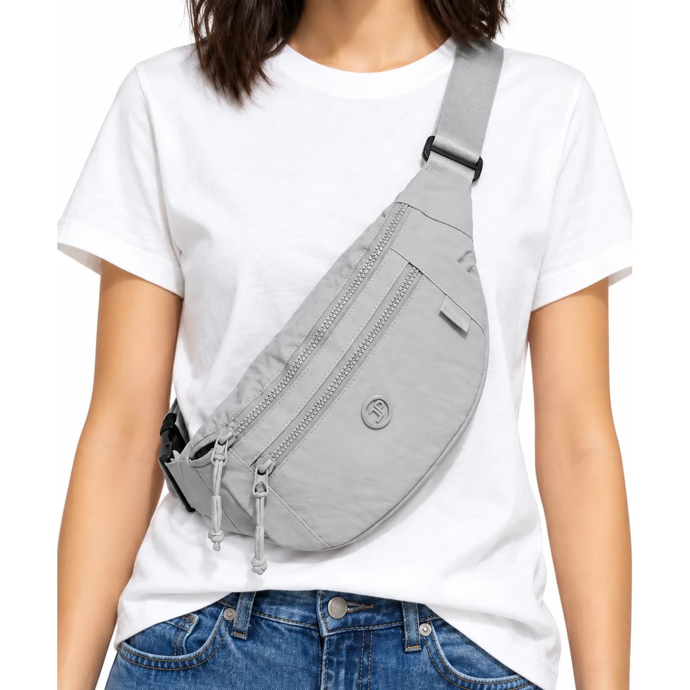 David Polo Kadın Taslon Kumaş Çok Bölmeli Fermuarlı Çapraz Bodybag Bel Çanta DP0015, GRİ